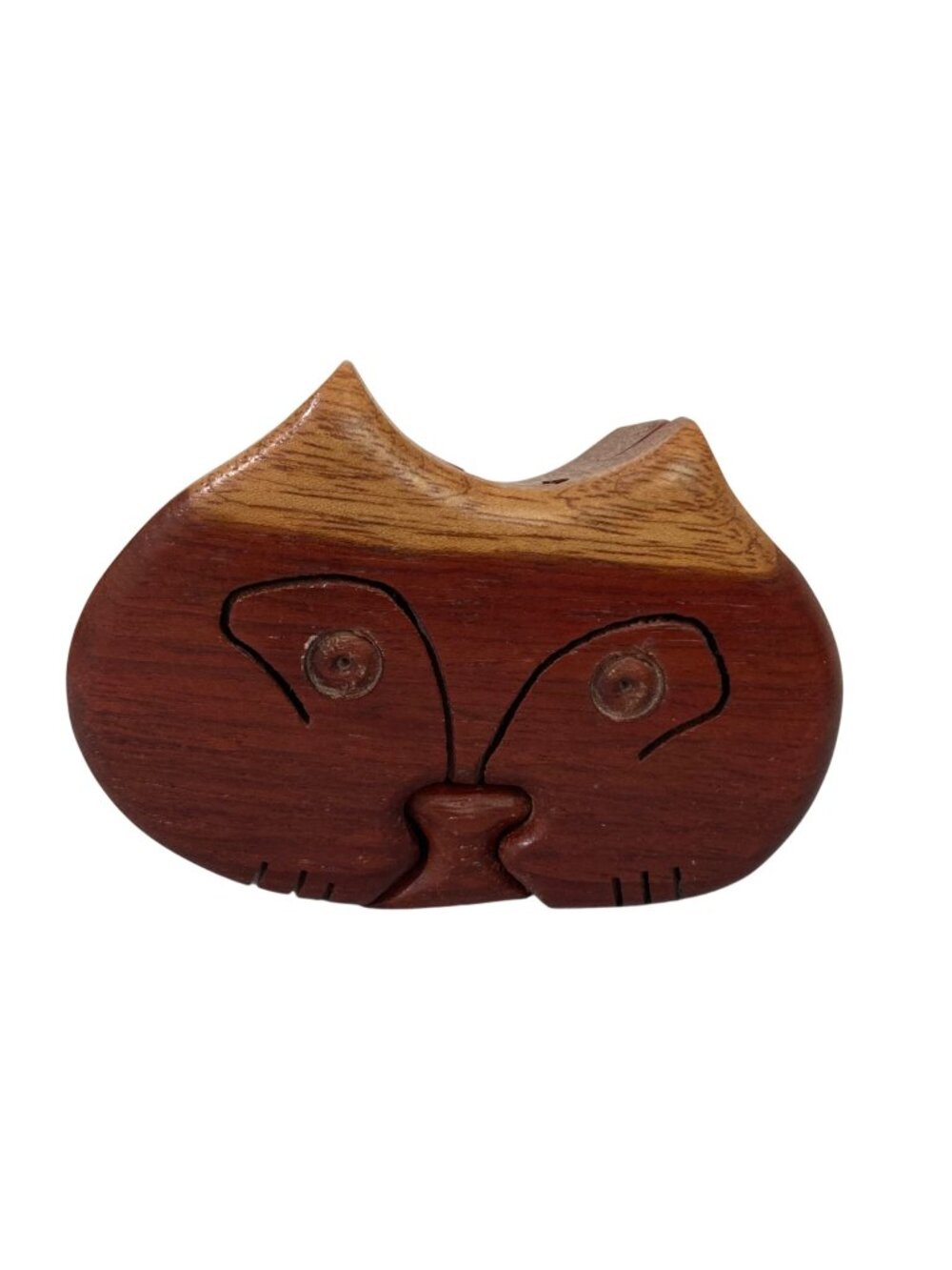 Vintage Hand Carved Wooden Cat Puzzle Box